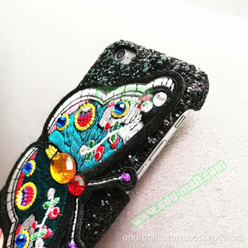 Embroidery Butterfly Pattern Glitter Powder Acrylic Phone Case for iPhone 7 Case